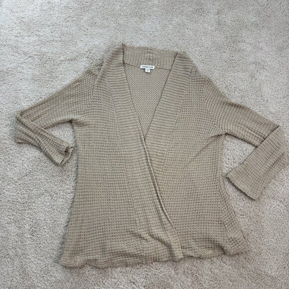 ColdWater Creek Sweater Cardigan Duster Womans 1X 18 Open Front Tan Stretch Knit - Picture 6 of 16